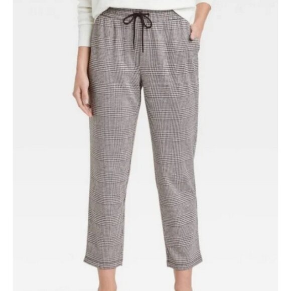 NWT Pants Womens XXL Houndstooth Plaid Pull On Drawstring Ankle Comfortable Fall - Picture 1 of 10